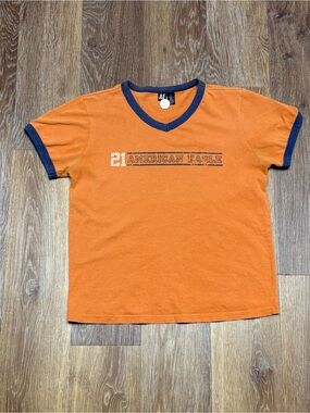 American Eagle Outfitters Orange Tee with Navy Trim - women’s